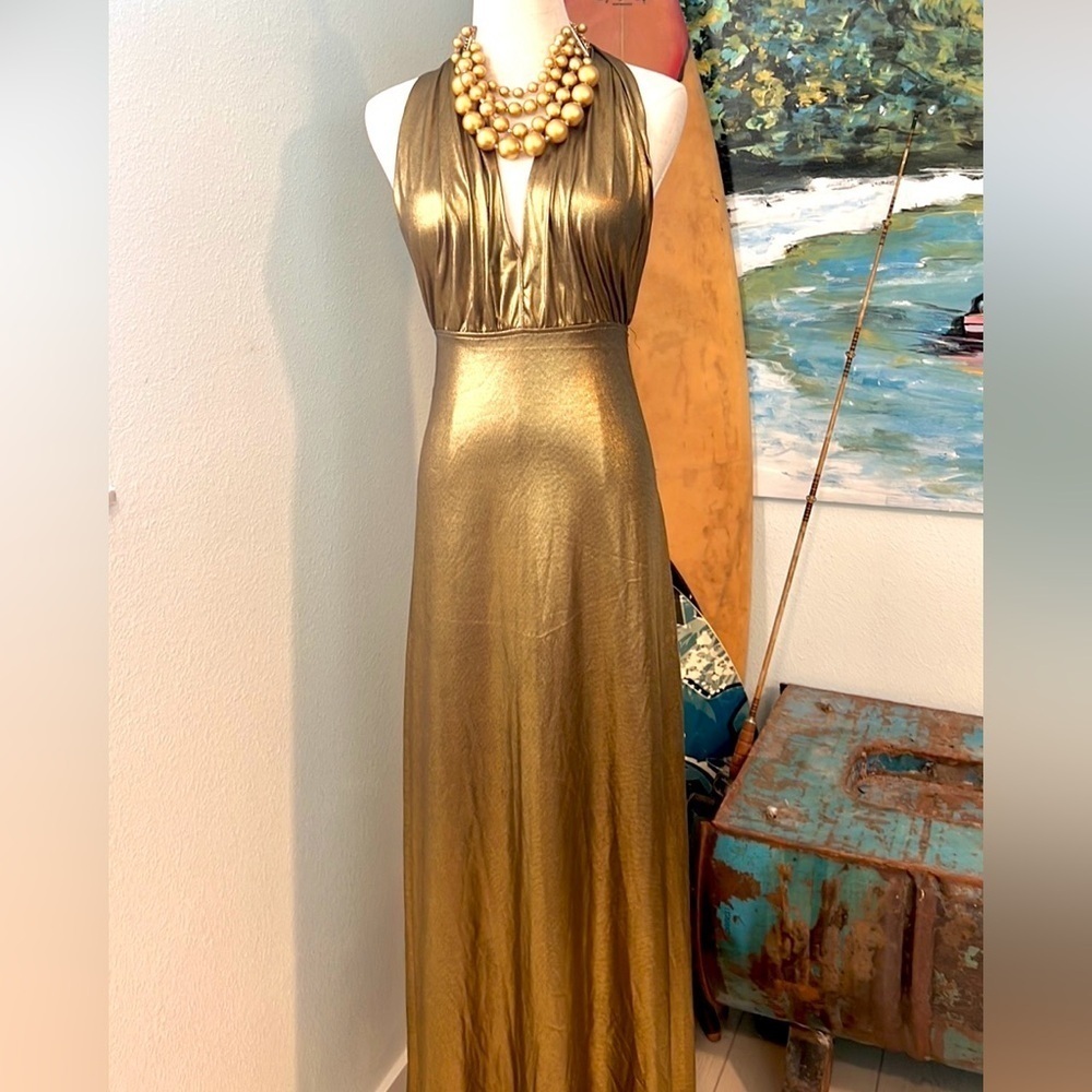 Metallic Gold,Sexy Infinity Dress, Lined,,EUC, SO Many Style Options,Size XS/S